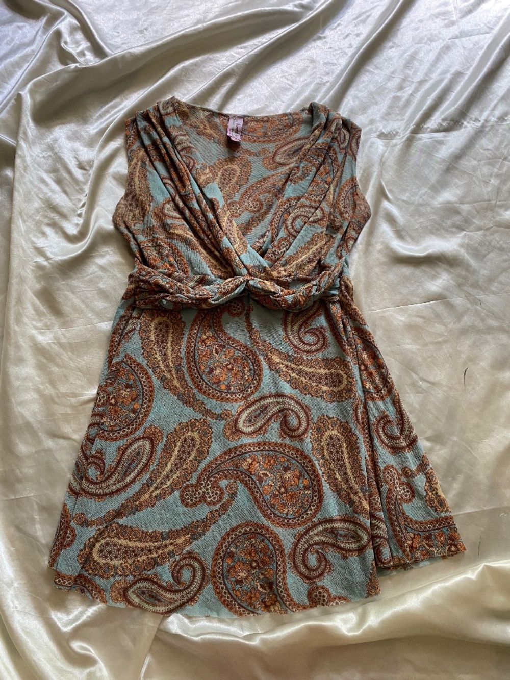 Vintage y2k Blue Paisley Mesh Tank Top Fairycore Boho Size Small *read*